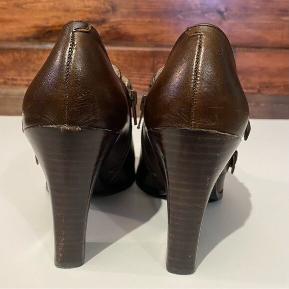 Marc Fisher Brown Leather 3 3/4 Inch Heel Side Zip Booties Women's Size 7M - Picture 4 of 11